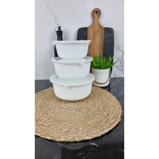 WHITE Набор салатников 3-пр. 14*16*19см с крышкой стеклокерамика O3020/3 ᐉ WHITE O3020/3 - - класная цена в ProPosud