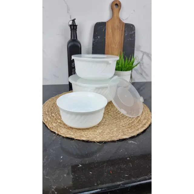 WHITE Набор салатников 3-пр. 14*16*19см с крышкой стеклокерамика O3020/3 ᐉ WHITE O3020/3 - - класная цена в ProPosud