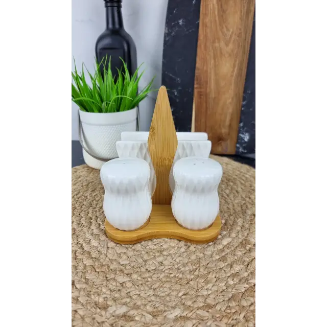 PJ03806 Набір для спецій на дерев. підставці сіль, перець, серветниця ᐉ PJ03806 - - класна ціна в ProPosud