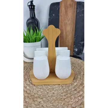 PJ03434 Набор 3-пр. на дерев. стойке соль, перец, салфетница ᐉ PJ03434 - - класная цена в ProPosud