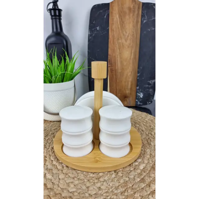 PJ03754 Набір для спецій на дерев. підставці сіль, перець, серветниця ᐉ PJ03754 - - класна ціна в ProPosud