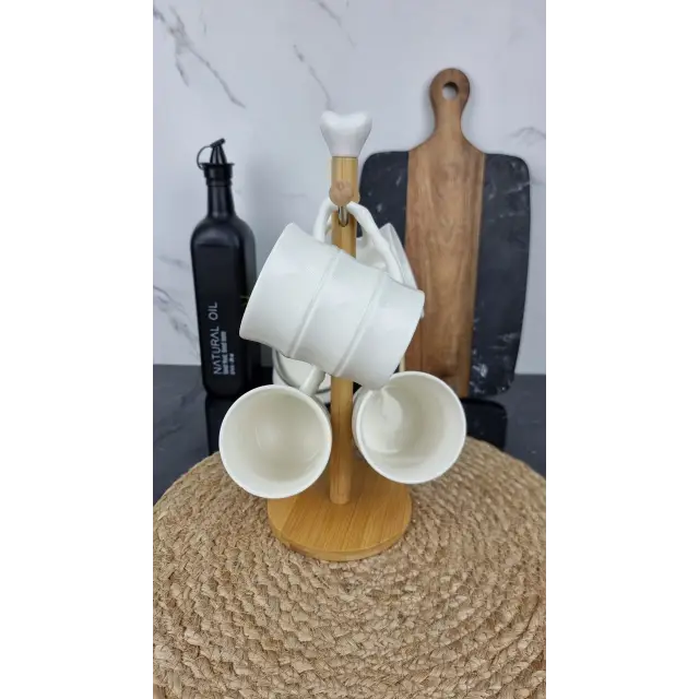 PJ03775 Набір чашок 4*300мл на дерев. стійці ᐉ PJ03775 - - класна ціна в ProPosud