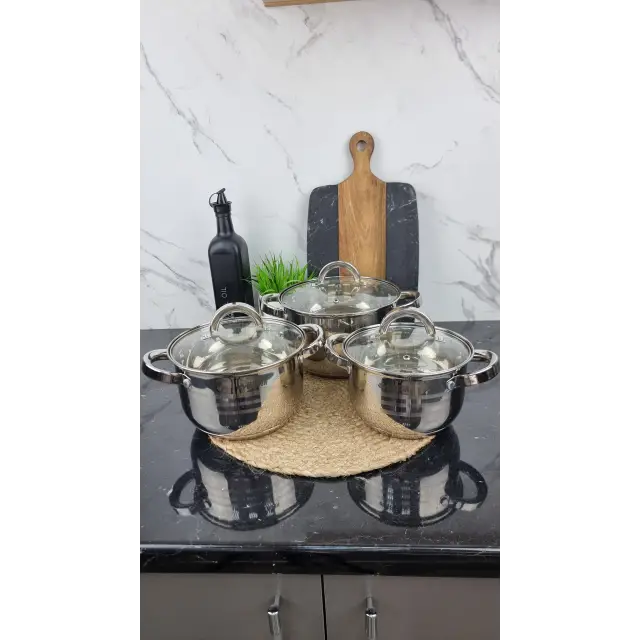 Набір каструль 6-пр. (2,1л 2,9л 3,9л) нерж.сталь BN-199