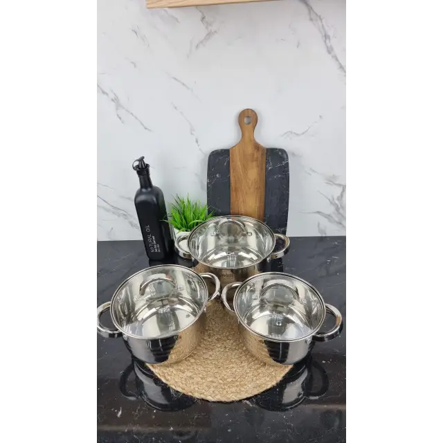 Набір каструль 6-пр. (2,1л 2,9л 3,9л) нерж.сталь BN-199