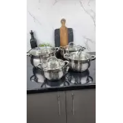 Набір каструль 8-пр. (2,1л 2,9л 3,9л 6,5) нерж.сталь BN-210