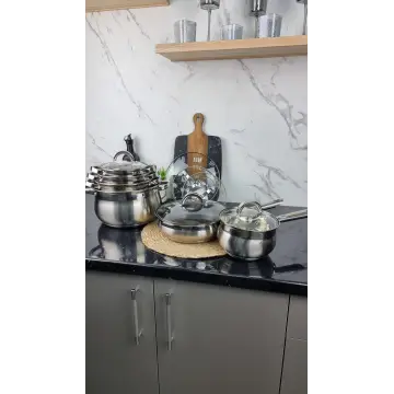 Набор посуды 12-пр. (2,1л 2,9л 3,9л 6,5л сковорода 24см ковш 2,1л) нерж.сталь BN-212