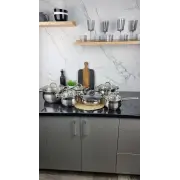 Набор посуды 12-пр. (2,1л 2,9л 3,9л 6,5л сковорода 24см ковш 2,1л) нерж.сталь BN-212