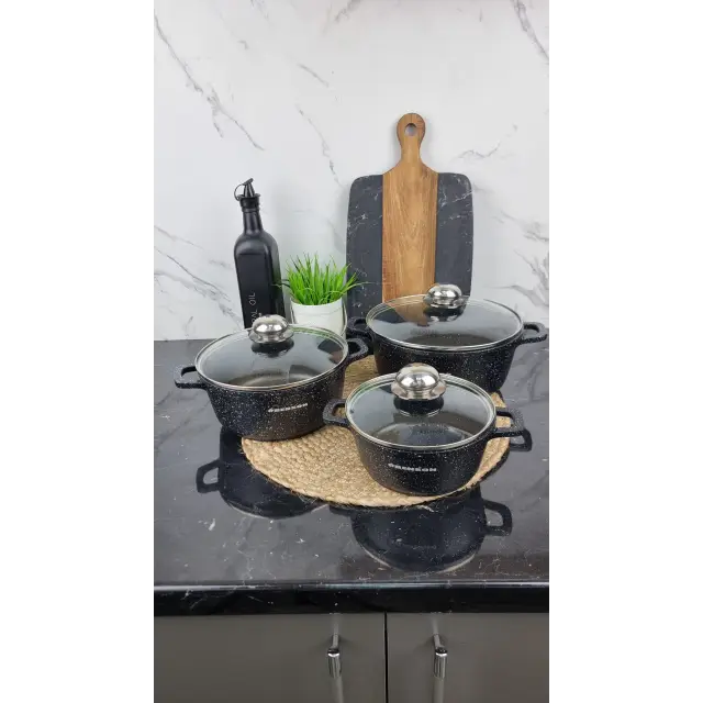 Набор кастрюль 6-пр. (1,5л 2,2л 3,2л) мрамор BN-298