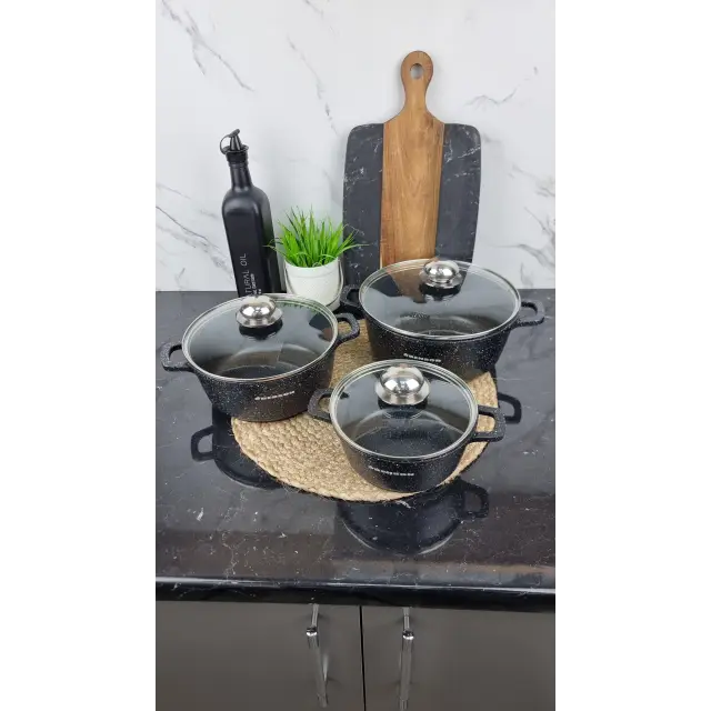 Набор кастрюль 6-пр. (1,5л 2,2л 3,2л) мрамор BN-298