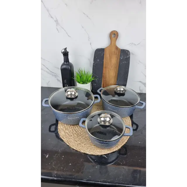 Набор кастрюль 6-пр. (1,5л 2,2л 3,2л) мрамор BN-299