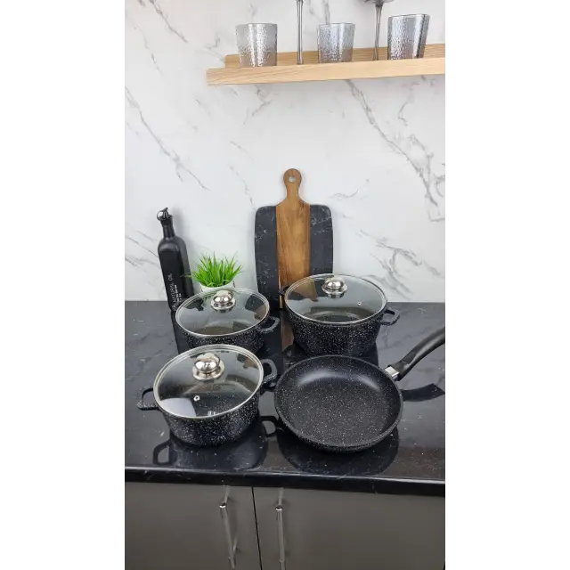 Набор посуды 7-пр. (2,1л 3,2л 4,2л) сковорода 24см мрамор BN-313