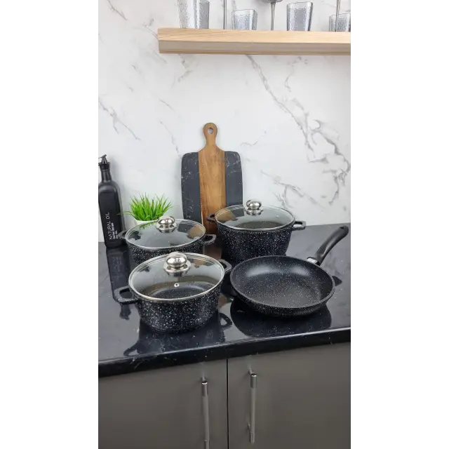 Набор посуды 7-пр. (2,1л 3,2л 4,2л) сковорода 24см мрамор BN-313