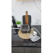 Сковорода-фритюрница глубокая 24см квадрат. антипр.покрытие стек.крышка мрамор BN-355