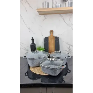 Набор кастрюль квадрат. 6-пр. (2,1л 3л 5,1л) гранит светлый BN-375