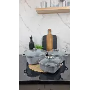 Набір каструль квадрат. 6-пр. (2,1л 3л 5,1л) граніт світлий BN-375