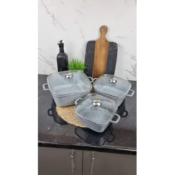 Набор кастрюль квадрат. 6-пр. (2,1л 3л 5,1л) гранит светлый BN-375 2