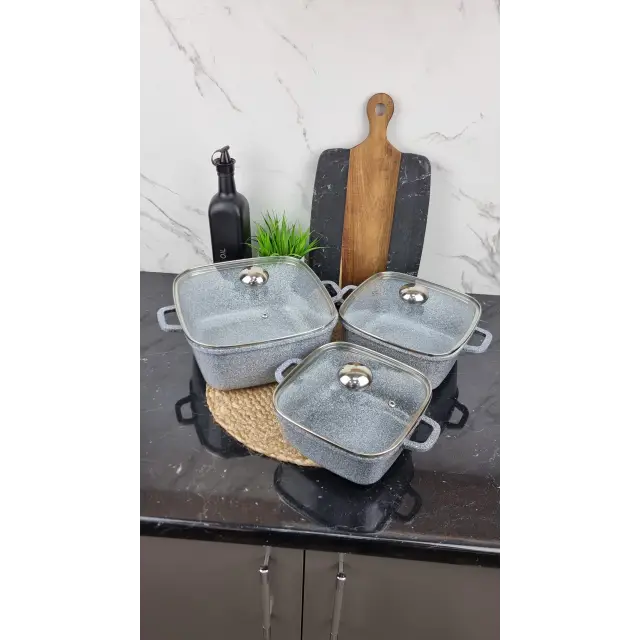 Набір каструль квадрат. 6-пр. (2,1л 3л 5,1л) граніт світлий BN-375