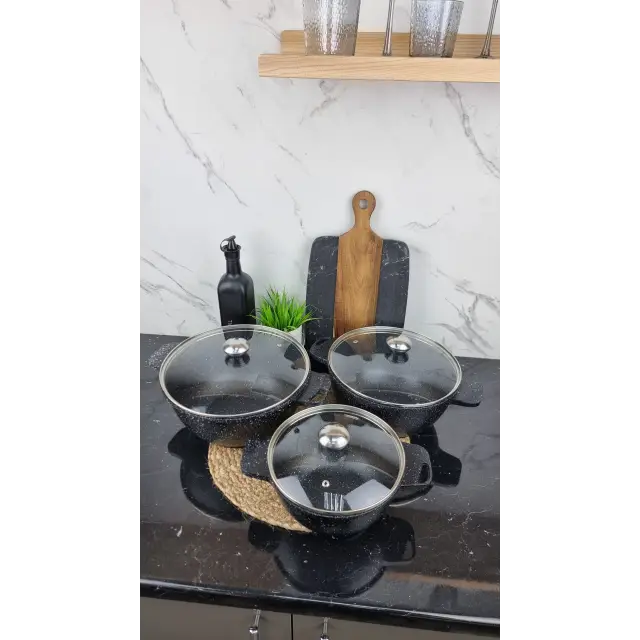 Набір каструль 6-пр. (2,4л 4,6л 5,6л) мармур BN-386