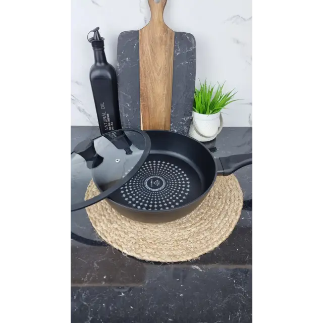 Сковорода глубокая 28*7,5см антипр.диамант покрытие стекл.крышка силик.ободок BN-450 ᐉ BN-450 - - класная цена в ProPosud