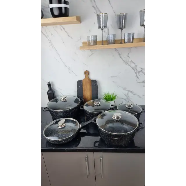 Набор посуды 10-пр. (2,2л, 4,2л 6,3л 7,8л) сковорода 26см мрамор BN-328 ᐉ BN-328 - - класная цена в ProPosud