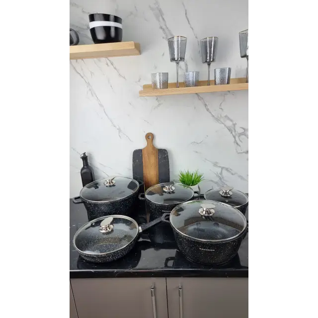Набор посуды 10-пр. (2,2л, 4,2л 6,3л 7,8л) сковорода 26см мрамор BN-328 ᐉ BN-328 - - класная цена в ProPosud