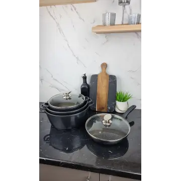 Набор посуды 10-пр. (2,2л 4,2л 6,3л 7,8л) сковорода 26см черный мрамор BN-329 ᐉ BN-329 - - класная цена в ProPosud