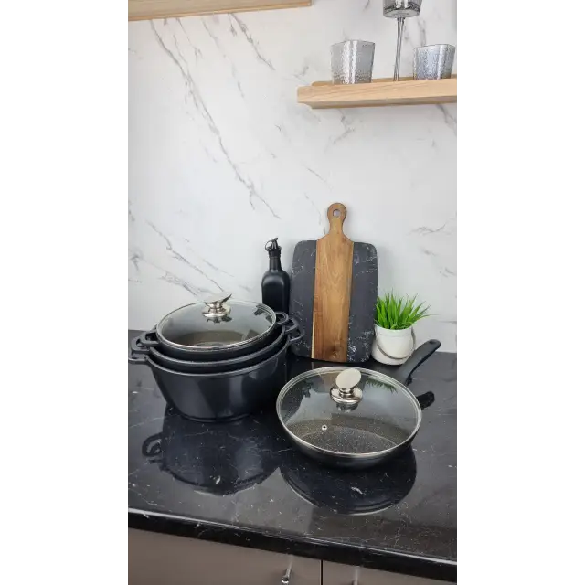 Набор посуды 10-пр. (2,2л 4,2л 6,3л 7,8л) сковорода 26см черный мрамор BN-329 ᐉ BN-329 - - класная цена в ProPosud