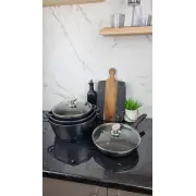 Набор посуды 10-пр. (2,2л 4,2л 6,3л 7,8л) сковорода 26см черный мрамор BN-329 ᐉ BN-329 - - класная цена в ProPosud