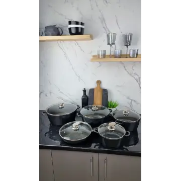 Набор посуды 10-пр. (2,2л 4,2л 6,3л 7,8л) сковорода 26см черный мрамор BN-329 ᐉ BN-329 - - класная цена в ProPosud 2