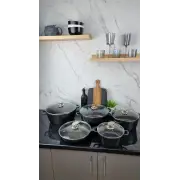 Набор посуды 10-пр. (2,2л 4,2л 6,3л 7,8л) сковорода 26см черный мрамор BN-329 ᐉ BN-329 - - класная цена в ProPosud