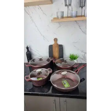 Набор посуды 8-пр. (2,5л 4,5л 6,5л) сковорода 28см красный BN-334 ᐉ BN-334 - - класная цена в ProPosud