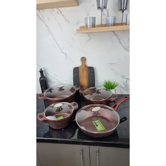 Набор посуды 8-пр. (2,5л 4,5л 6,5л) сковорода 28см красный BN-334 ᐉ BN-334 - - класная цена в ProPosud