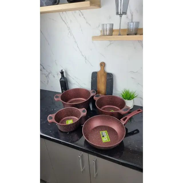 Набор посуды 8-пр. (2,5л 4,5л 6,5л) сковорода 28см красный BN-334 ᐉ BN-334 - - класная цена в ProPosud