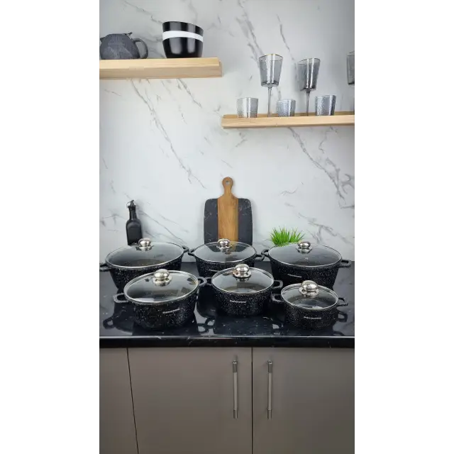 Набор кастрюль 12-пр. (1,2л 2,4л 3,2л 4,5л 5,3л 6,3л) мрамор BN-356 ᐉ BN-356 - - класная цена в ProPosud