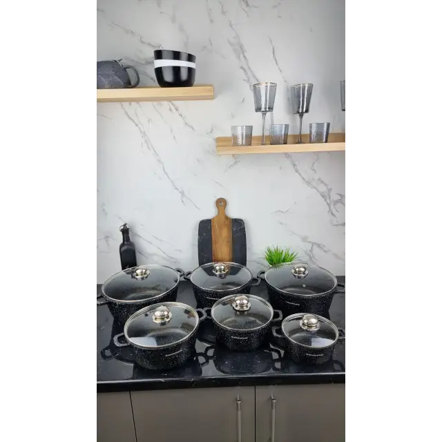 Набор кастрюль 12-пр. (1,2л 2,4л 3,2л 4,5л 5,3л 6,3л) мрамор BN-356 ᐉ BN-356 - - класная цена в ProPosud