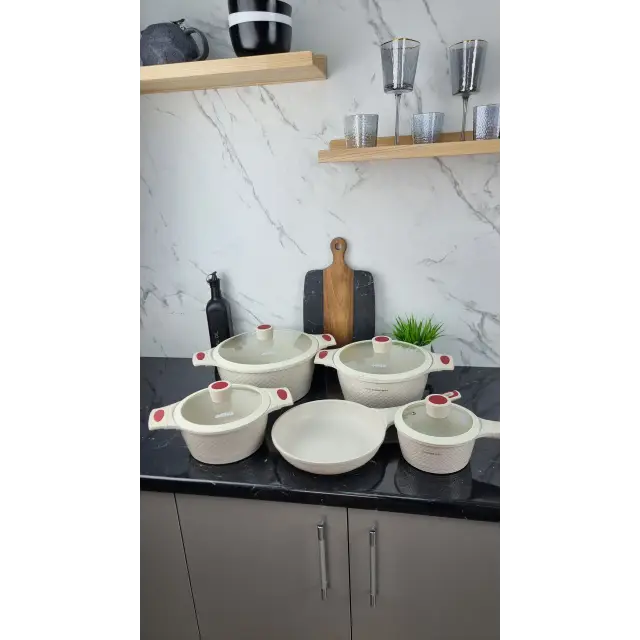 Набор посуды 9-пр. (1,4л 2,4л 4л 6,3л) сковорода 24см мрамор светлый Чешуя BN-357 ᐉ BN-357 - - класная цена в ProPosud