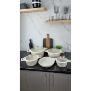 Набор посуды 9-пр. (1,4л 2,4л 4л 6,3л) сковорода 24см мрамор светлый Чешуя BN-357 ᐉ BN-357 - - класная цена в ProPosud