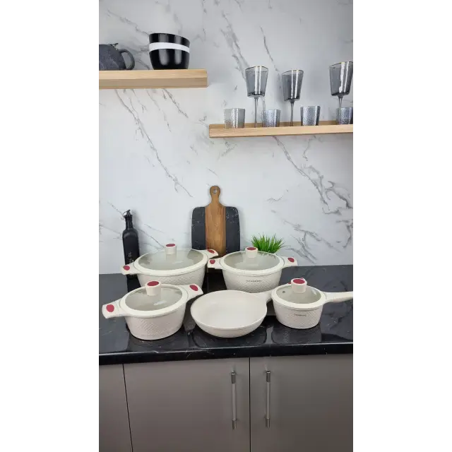 Набор посуды 9-пр. (1,4л 2,4л 4л 6,3л) сковорода 24см мрамор светлый Чешуя BN-357 ᐉ BN-357 - - класная цена в ProPosud