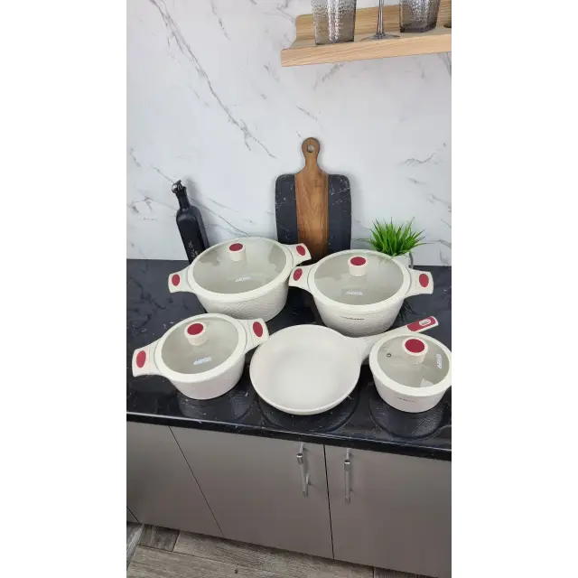 Набор посуды 9-пр. (1,4л 2,4л 4л 6,3л) сковорода 24см мрамор светлый Чешуя BN-357 ᐉ BN-357 - - класная цена в ProPosud