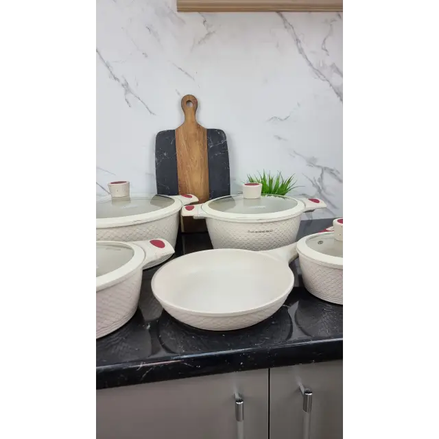 Набор посуды 9-пр. (1,4л 2,4л 4л 6,3л) сковорода 24см мрамор светлый Чешуя BN-357 ᐉ BN-357 - - класная цена в ProPosud