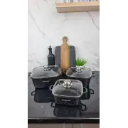 Набір каструль квадрат. 6-пр. (2,1л 3л 5,1л) мармур чорний з білим BN-373 ᐉ BN-373 - - класна ціна в ProPosud