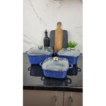 Набор кастрюль квадрат. 6-пр. (2,1л 3л 5,1л) гранит синий с белым BN-377 ᐉ BN-377 - - класная цена в ProPosud