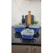 Набор кастрюль квадрат. 6-пр. (2,1л 3л 5,1л) гранит синий с белым BN-377 ᐉ BN-377 - - класная цена в ProPosud