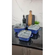 Набор кастрюль квадрат. 6-пр. (2,1л 3л 5,1л) гранит синий с белым BN-377 ᐉ BN-377 - - класная цена в ProPosud