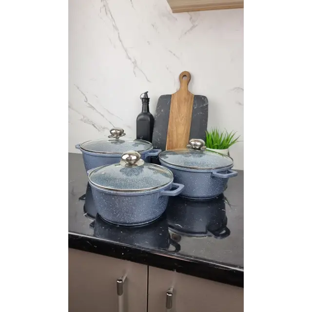 Набор кастрюль 6-пр. (2,2л 3,2л 4,2л) гранит серебро с белым BN-385 ᐉ BN-385 - - класная цена в ProPosud