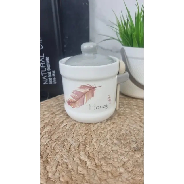 Флай Банка для меду керамічна 450мл з дерев'яною ложкою 700-04-14 ᐉ 700-04-14 - - класна ціна в ProPosud