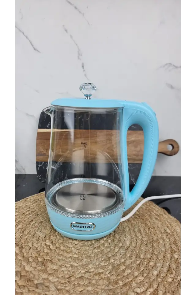 Електрочайник 1,7л 2200Вт скло Blue MR-052 ᐉ MR-052 Blue - - класна ціна в ProPosud
