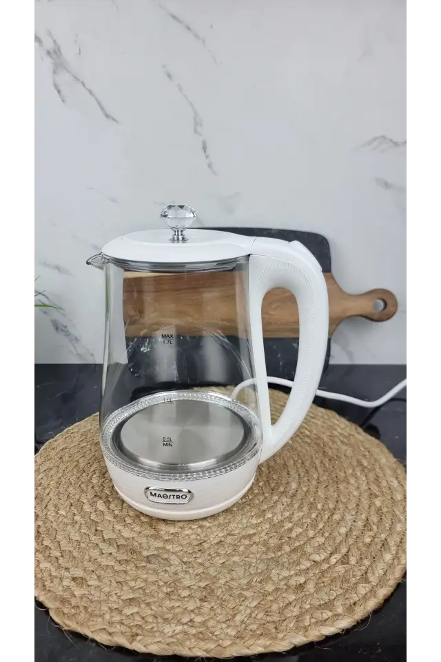 Електрочайник 1,7л 2200Вт скло White MR-052 ᐉ MR-052 White - - класна ціна в ProPosud
