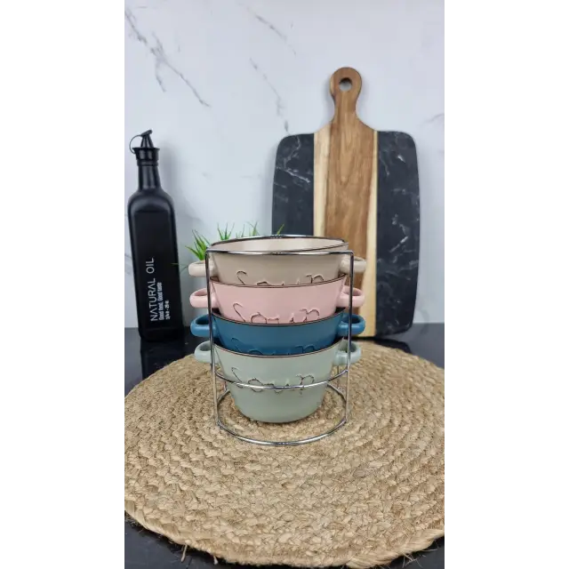 Набор супниц 4*650мл 13см с ручками на стойке 021-04-20