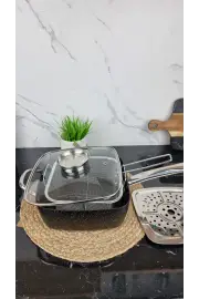 Набор 3в1 жаровня 24*24*9,5см+пароварка+фритюрница квадратная мрамор EB-12111 ᐉ EB-12111 - - класная цена в ProPosud